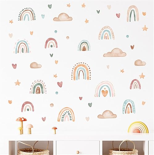 Calcomanías de pared boho arco iris corazón estrella pegatinas de pared guardería niñas boho dormitorio decoración