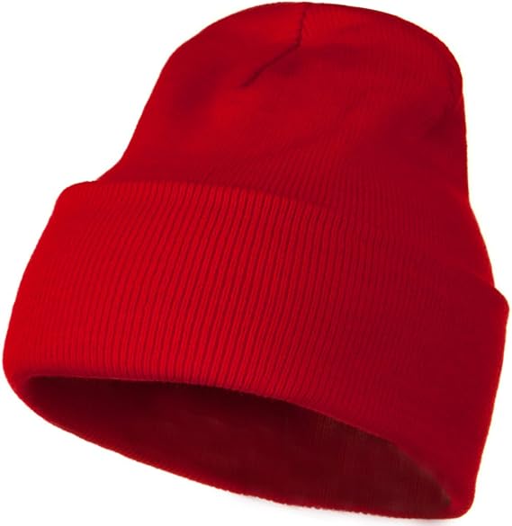 MG 12 Inch Long Knitted Beanie - Red 