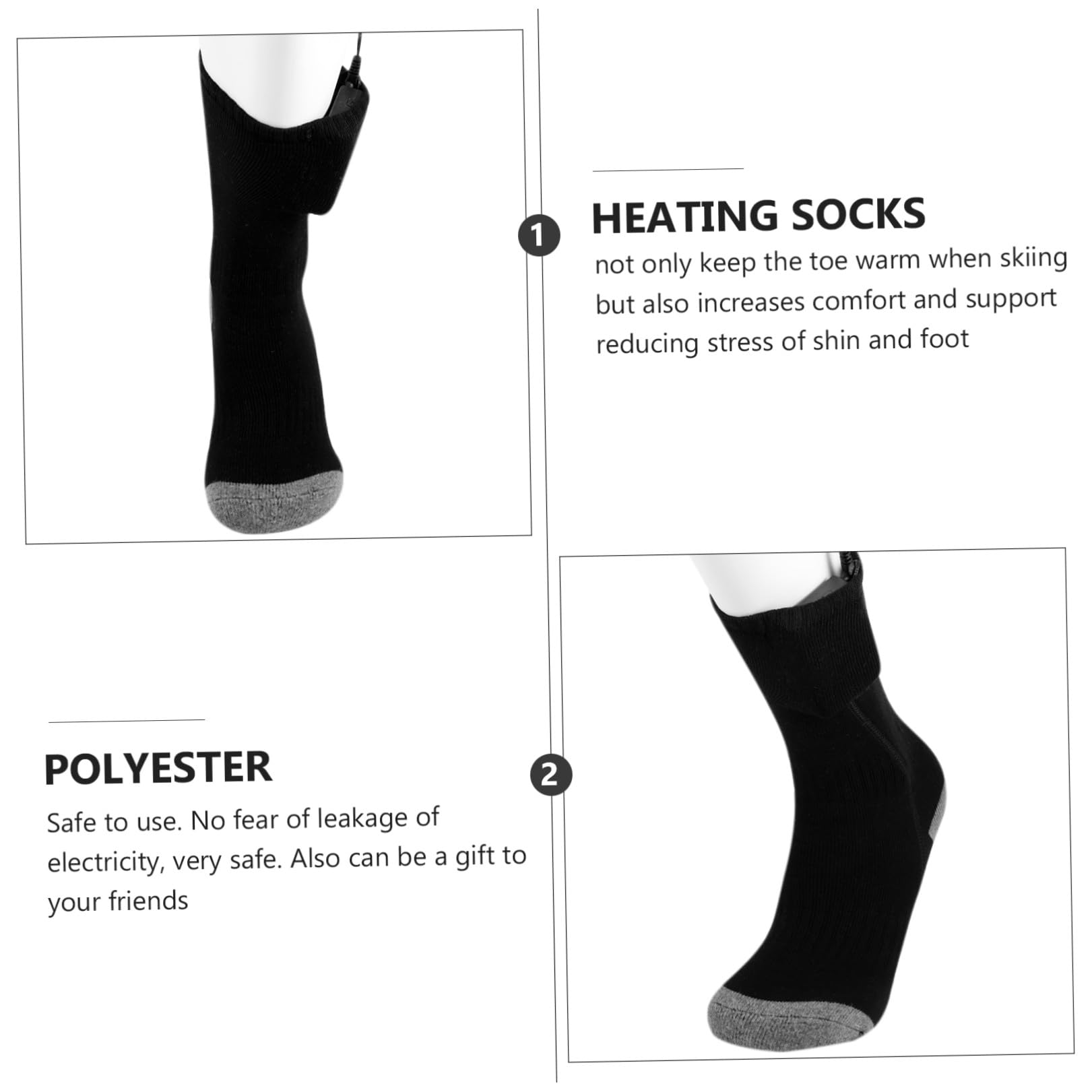 SUPVOX Calcetines Calefactables USB para Invierno Calcetín Térmico de Algodón Batería Recargable Paquete 3 Piezas 1 Par de Calcetines 2 Cajas de Batería 2 Cables USB para Deportes al
