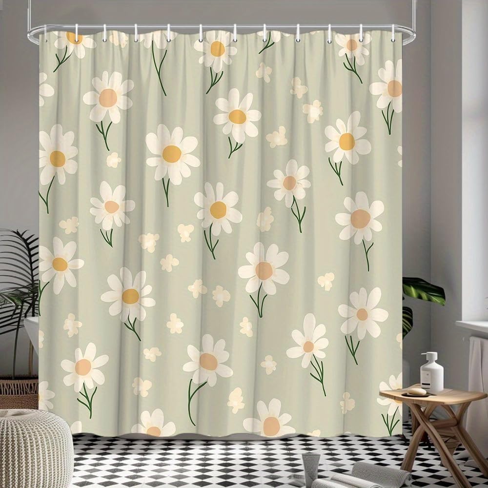 GLWDMB 1 Piece 180x200CM Minimalist Daisy Pattern Printed Shower Curtain With Hook, Polyester, for Windows And Walls, Bathtub, Bathroom, Machine Washable, All Season Universal