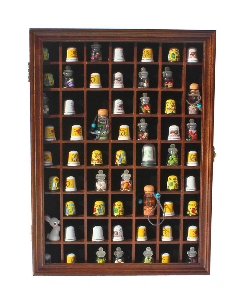 Walnut 59 Thimble Miniature Display Case Wall Rack