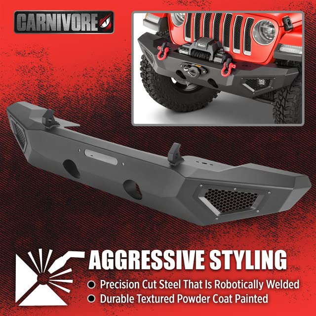 Image of Carnivore Front Bumper - Full Width, Fits Jeep Wrangler JK, JL & Gladiator JT 2007-2023 - Precision Cut Steel, Winch Mount Plate