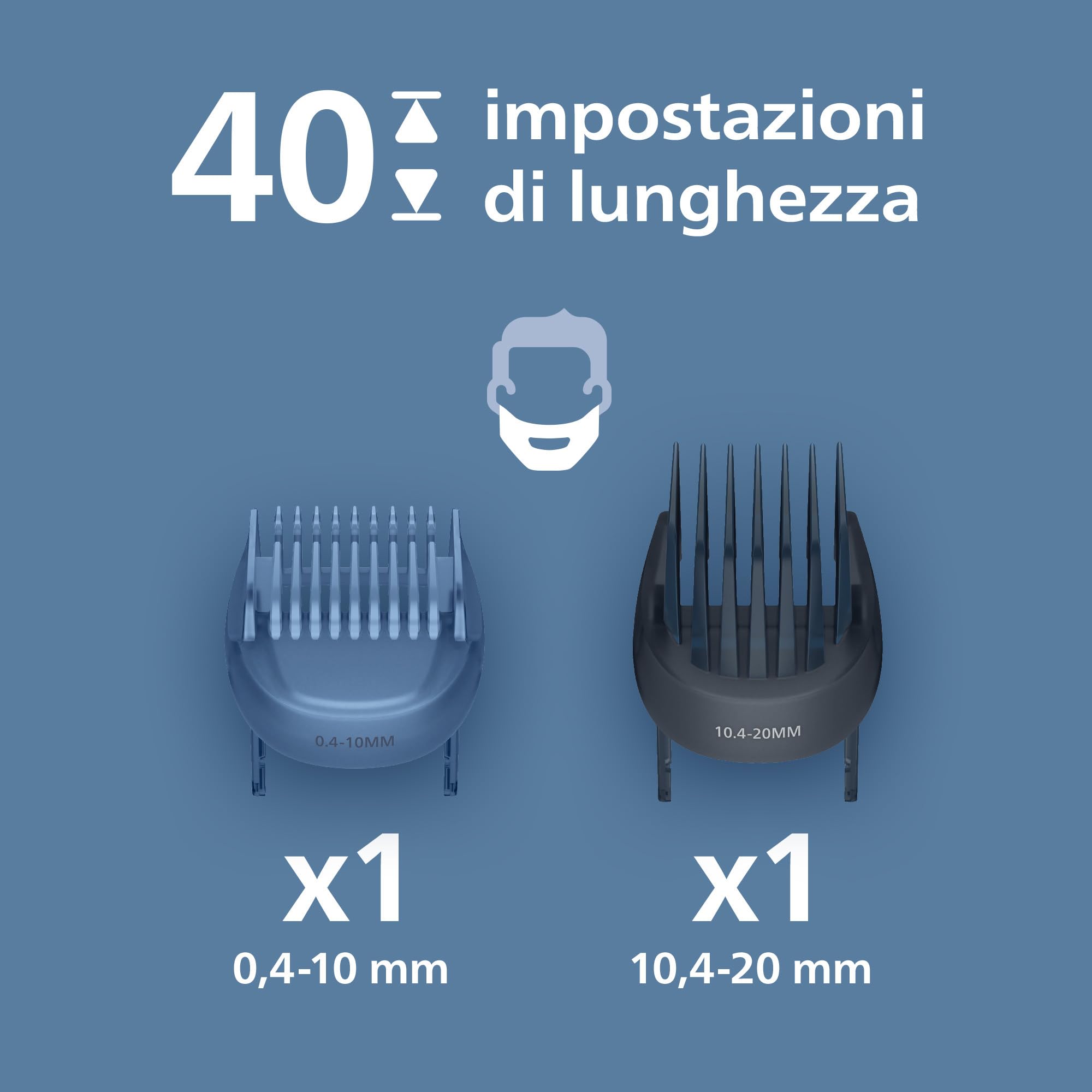Regolabarba Philips serie 7000 - Lame in metallo autoaffilanti, 40 impostazioni di lunghezza, tecnologia BeardSense, raccoglitore per peli, 100% impermeabile, rifinitore ampio, modello BT7670/15