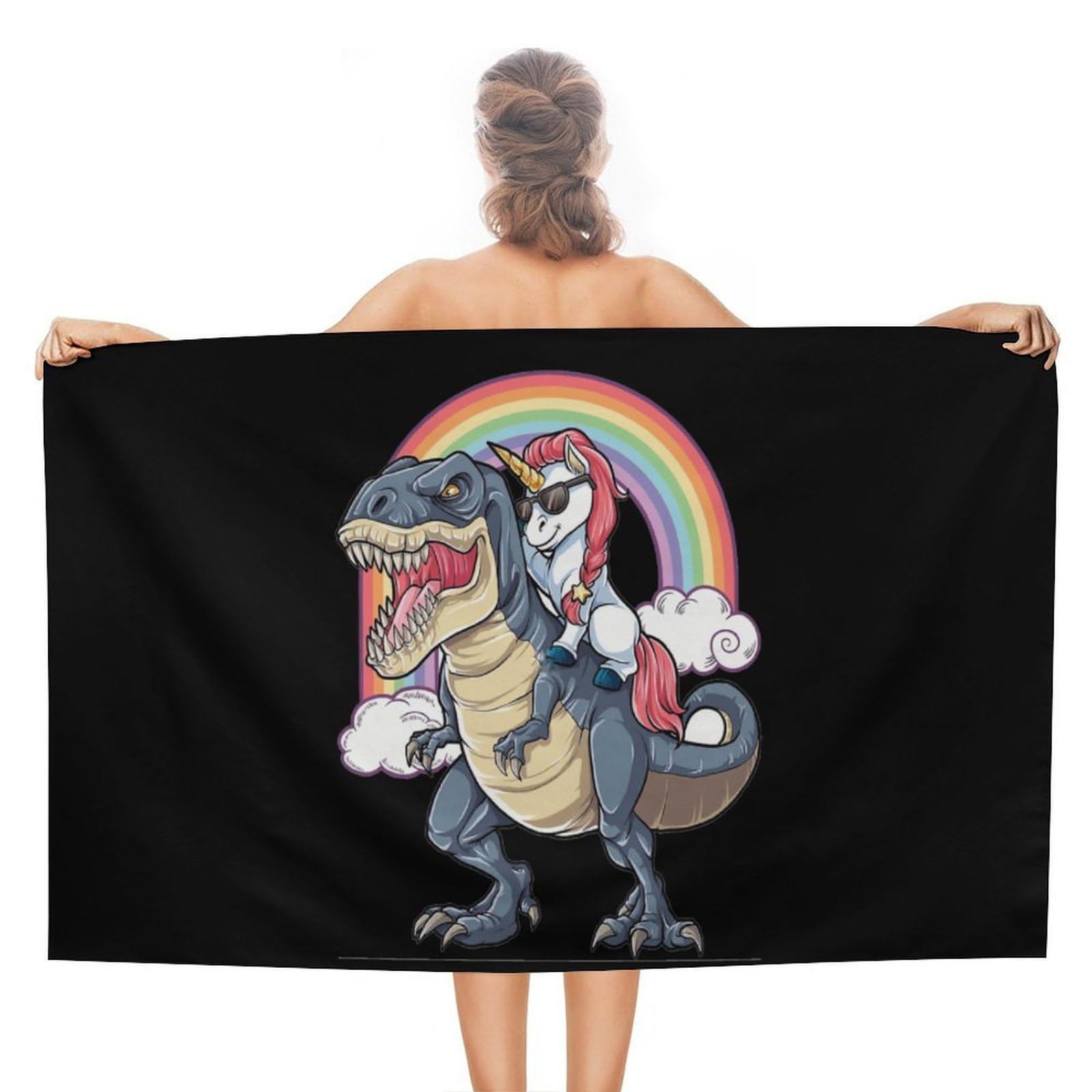Nclqvjxzkhw Women's Style Un-Icorns Riding Dinosaur Beach Towel For Adults Lightweight Bath Towels Swim Travel Gym Sports 130×80Cm