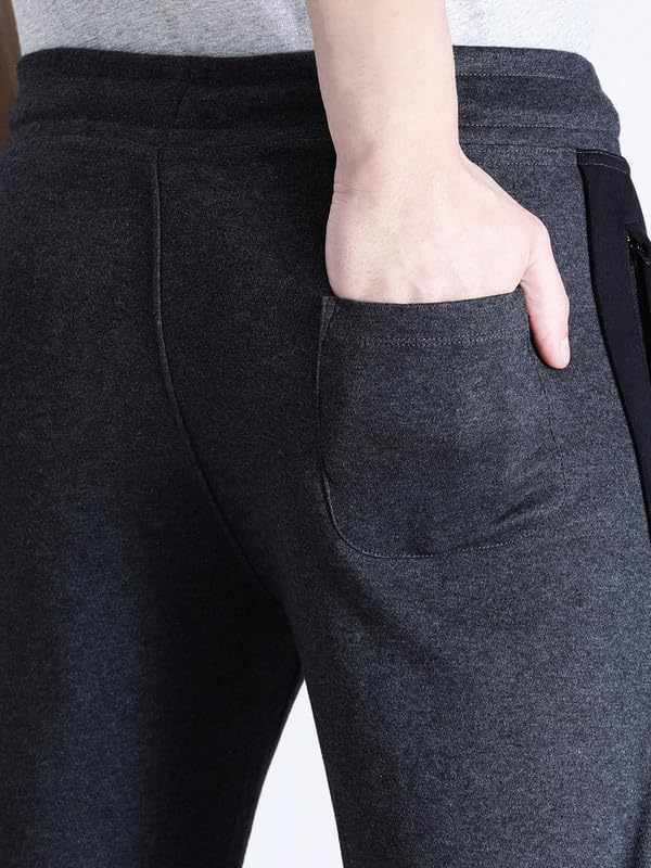 Image of CROCODILE Men Solid Slim Fit Track Pant | Mid Rise | Drawstring Waist | Regular Length | Casual Sports Lounge Bottomwear Navy Melange