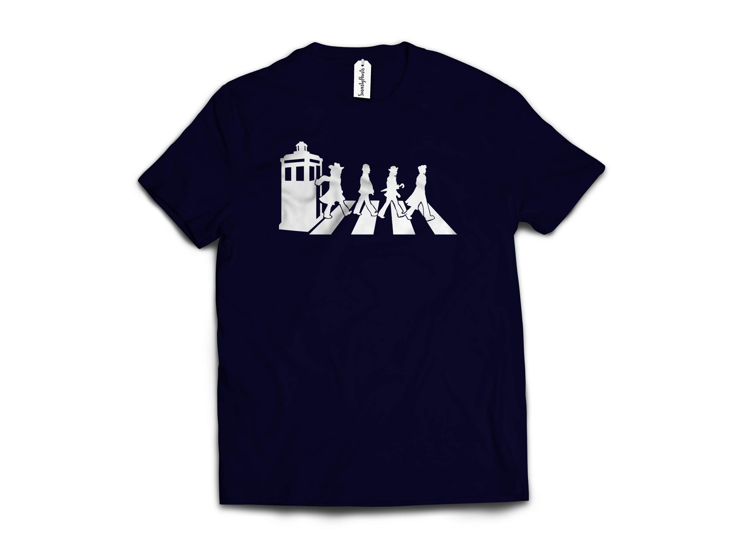 Smartypants Unisex Navy Gallifrey Road T-Shirt - Dr Who 100% Ringspun Cotton Tv World Book Day Beatles Christmas Birthdays 100% Combed Ringspun Cotton High Stitch Density Extreme Comfort T-Shirt Top Tee (Small, )