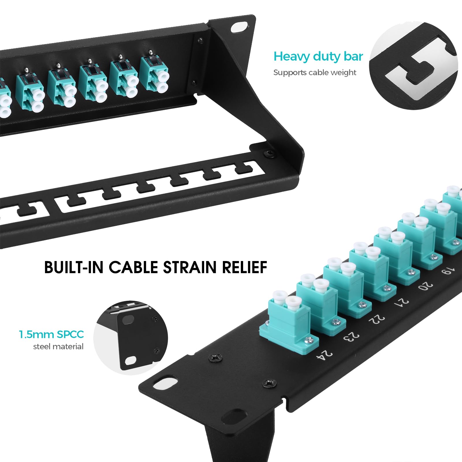 1U Glasfaser-Patchpanel mit 48 LC OM3/OM4 Multimode-LWL-Kupplungen, 1 Stück