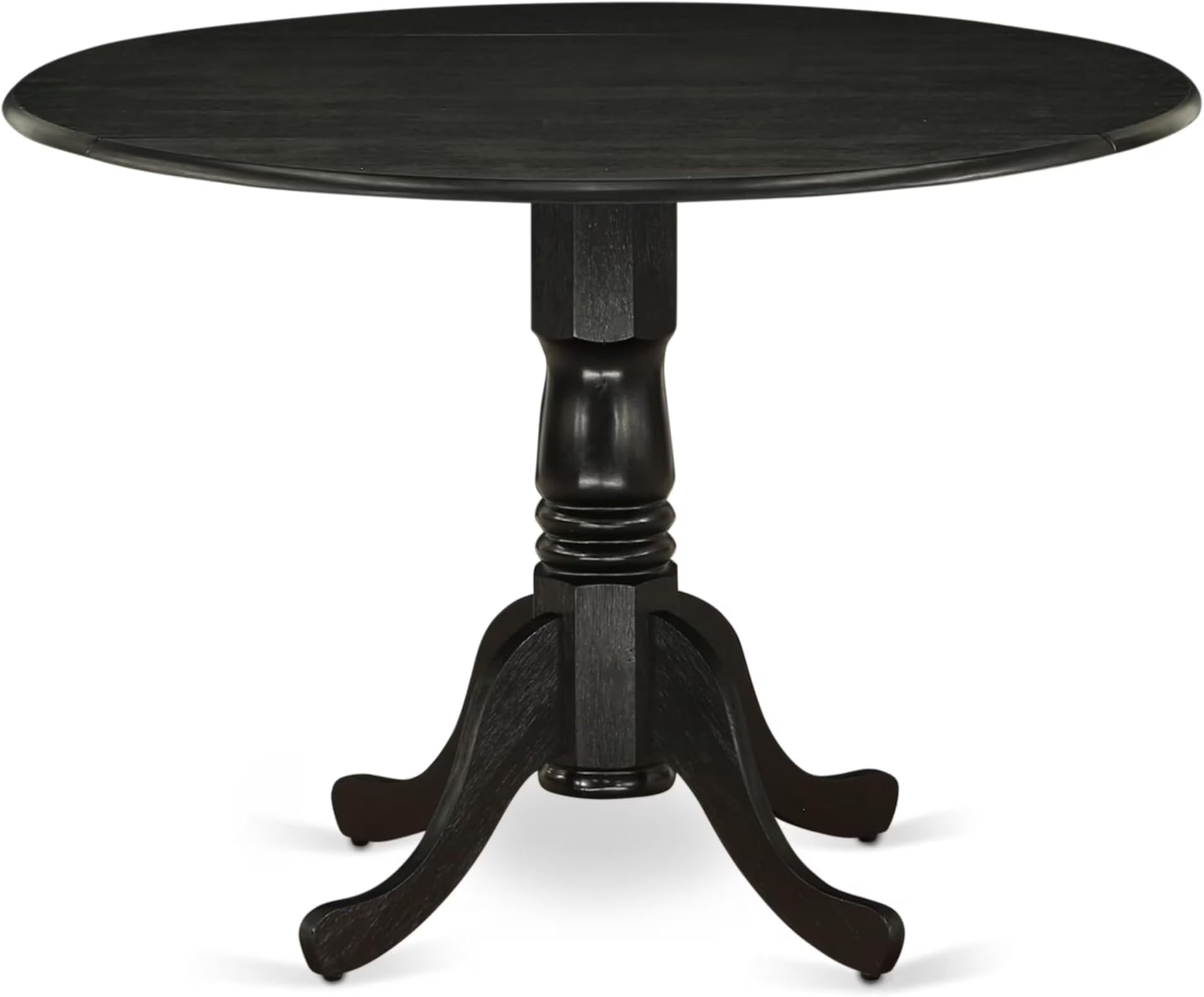 East West Furniture DLT-ABK-TP Dublin Dining Table - a Round Wooden Table Top with Dropleaf & Pedestal Base, 42x42 Inch, Wirebrushed Black
