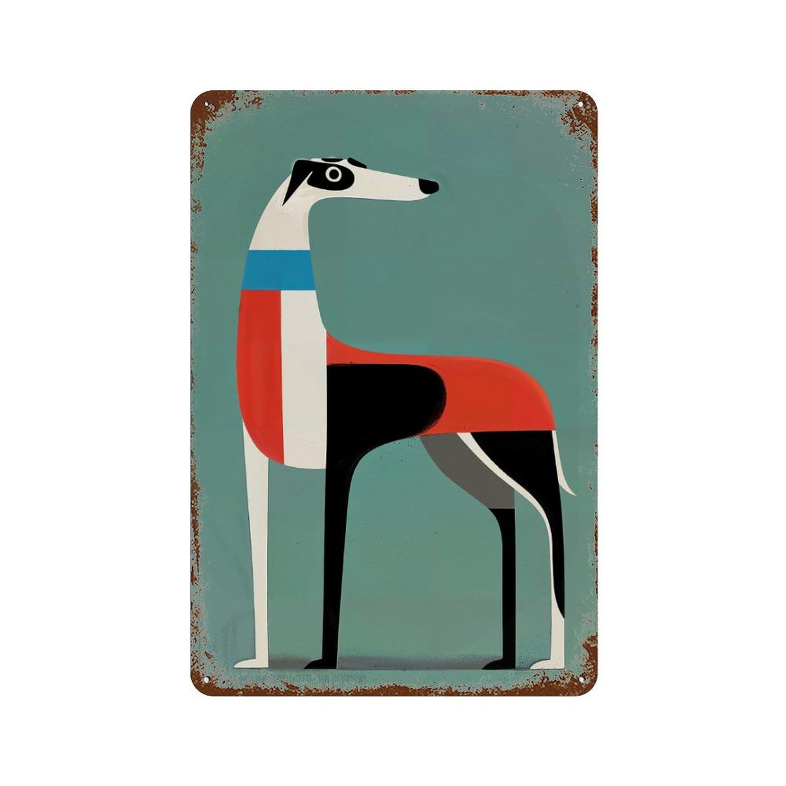 Bauhaus Greyhound Dog 11.8"x7.9" Distressed Metal Wall Sign, Shabby Chic Decor for Shed, Workshop And Garage Wall Decor