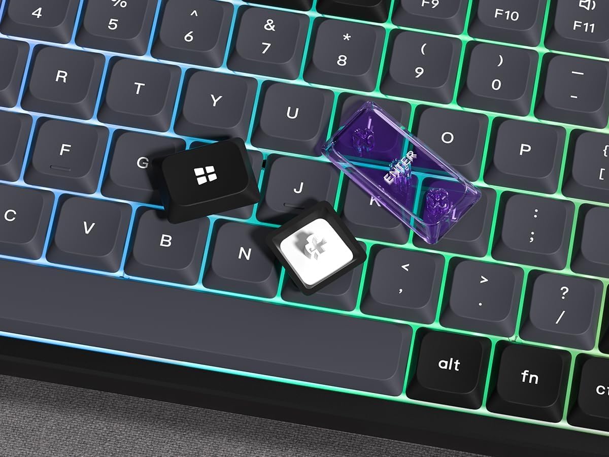 Low Profile Keycaps, Double Shot PBT Touches 60 75 100%, PC Transparent Gris foncé/Violet pour la Plupart des commutateurs MX Clavier mécanique (Touches Uniquement)