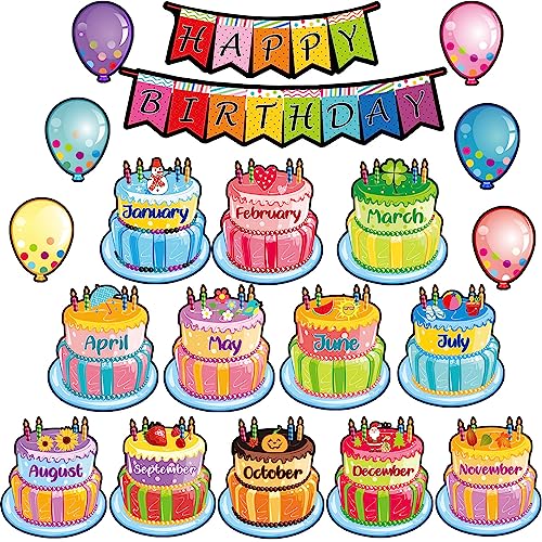 Outus 20 Pcs Happy Birthday Bulletin Board Set Birthday Chart Classroom Wall Decoration Cutouts B-Day Calendar Poster for School Class Bulletin Board Teaching Supply(Black Dot Style)