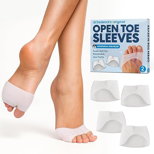 Dr. Frederick's Original Mangas de punta abierta | Almohadillas metatarsianas de media punta | 4 piezas | Cojines de bola de pie | Ideal para callos