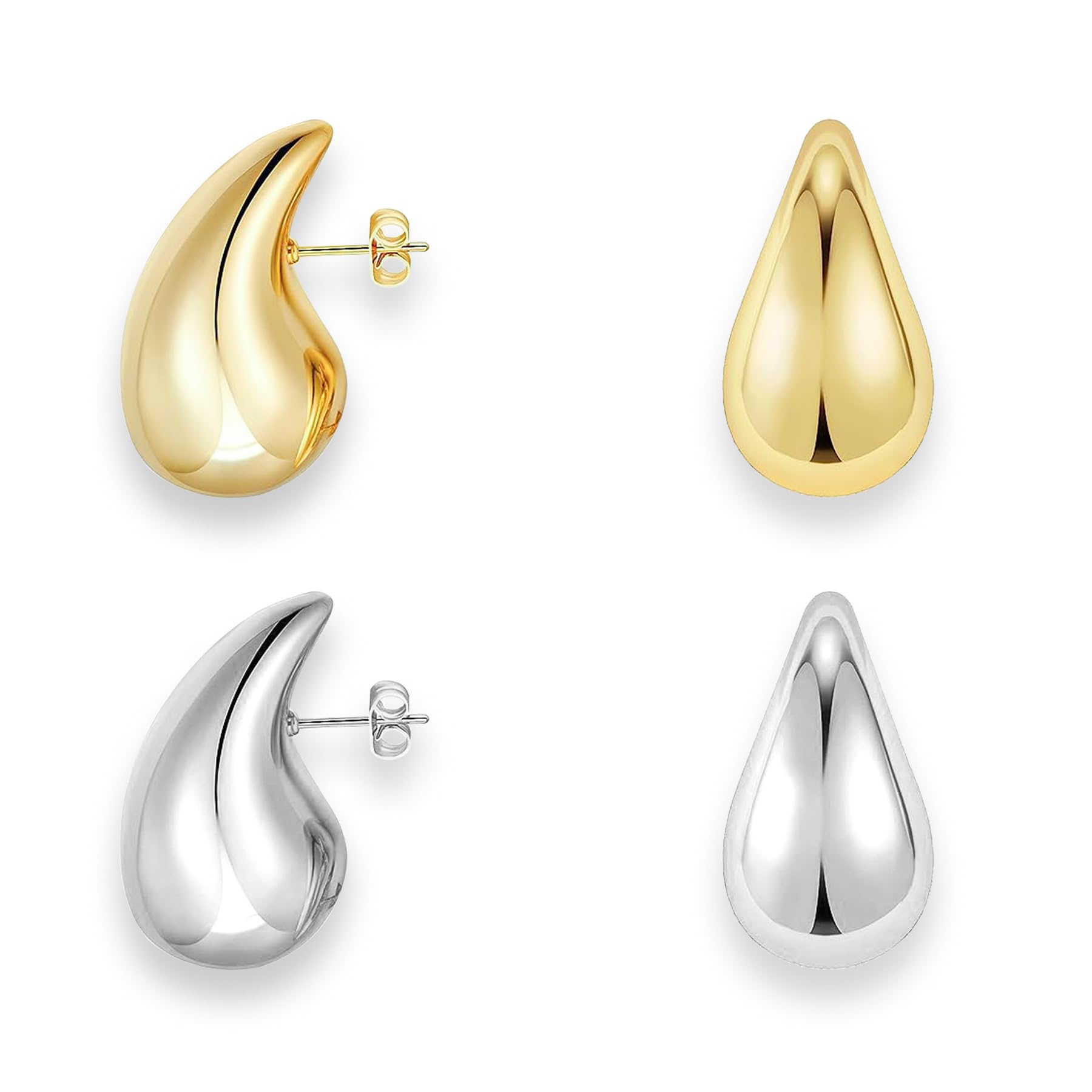 Chunky Gold Hoop Teardrop Earrings For Women - 14K Thick Gold Lightweight Waterproof Hollow Open Hoops
