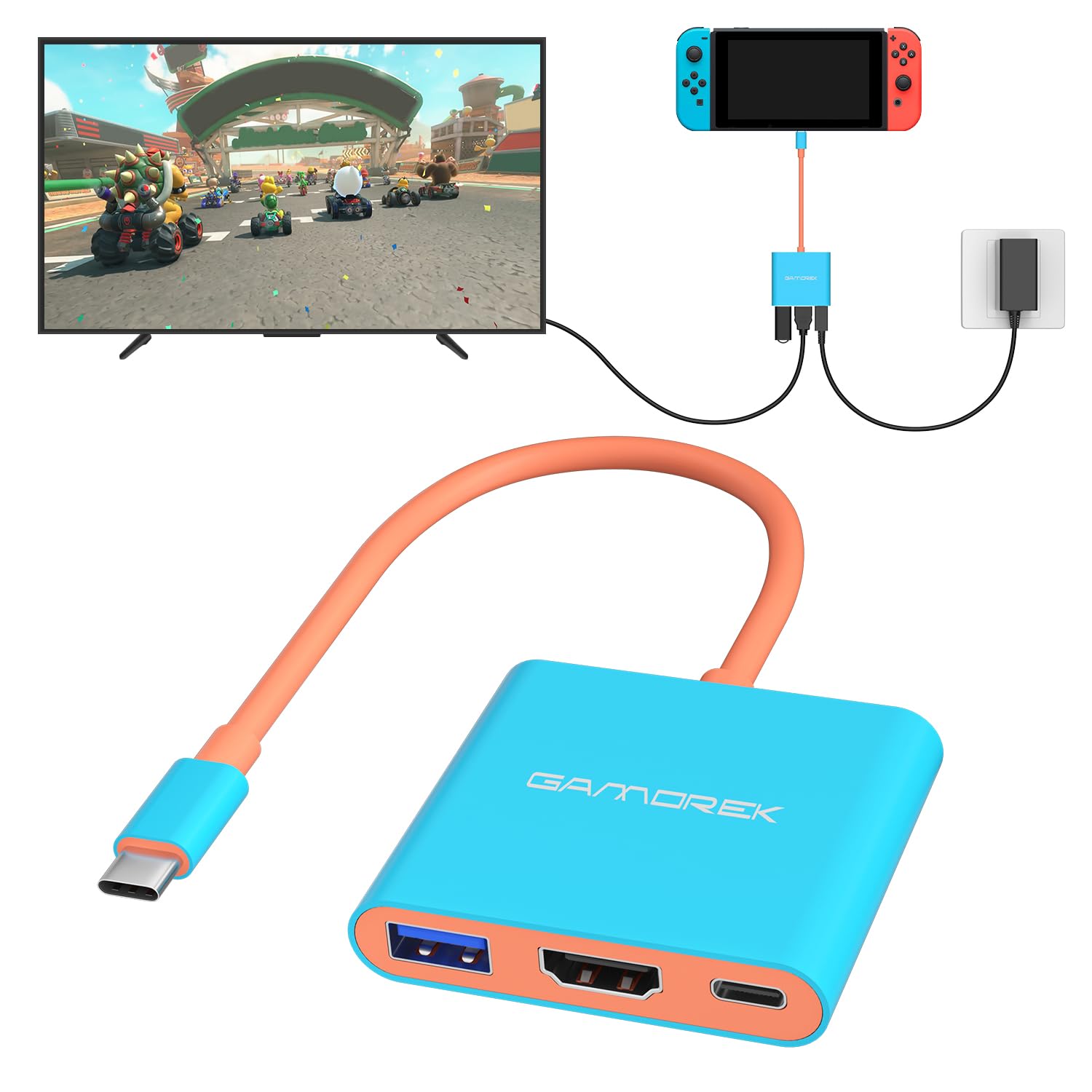 Switch TV Dock for Switch/Switch OLED, Portable TV Docking 3-in-1 USB C Hub with 4K@60Hz HDR, USB-A Port,100W Fast Charging (Not Fit Switch 2)