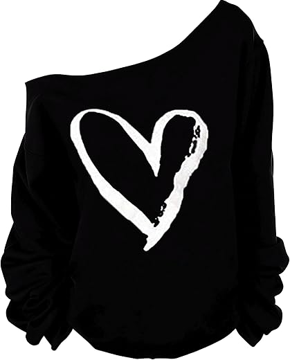 MAGICMK Woman’s Sweatershirt Lips Print Causal Blouse Off The Shoulder Long Sleeve Loose Slouchy Pullover Plus Size Tops