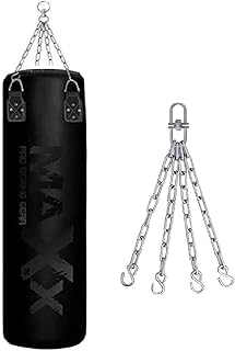 Maxx Punch Bag Boxing Set BLACK 3FT 4FT 5FT 6FT Heavy Filled