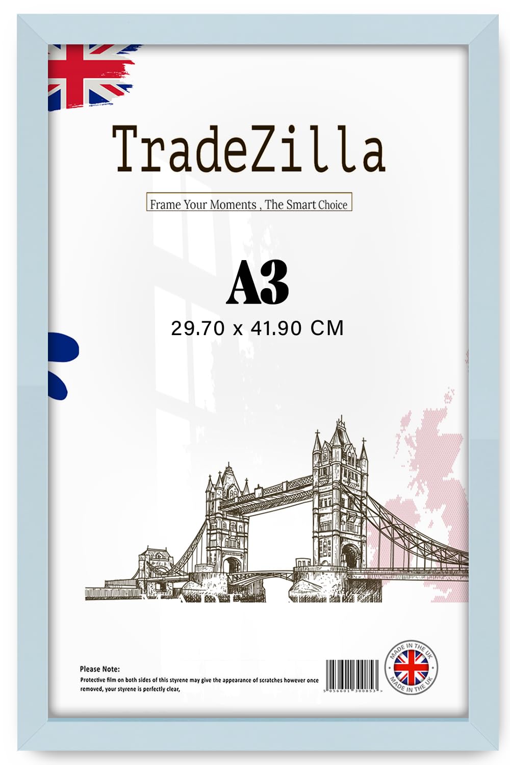 TradeZilla Classic A3 Light Grey Frame in Size (30 x 42cm) - A3 Frame with MDF Wood Clear Perspex – Home Décor Photo Frame Perfect for Gifting - A3 Poster Frames (A3, Light Grey)