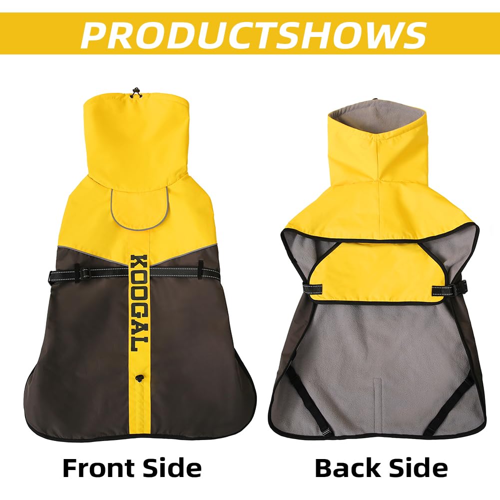 Manteau jaune pour chien, veste d'hiver imperméable, veste de neige chaude et coupe-vent, col roulé réfléchissant, réglable, pour chiens de petite à 4XL