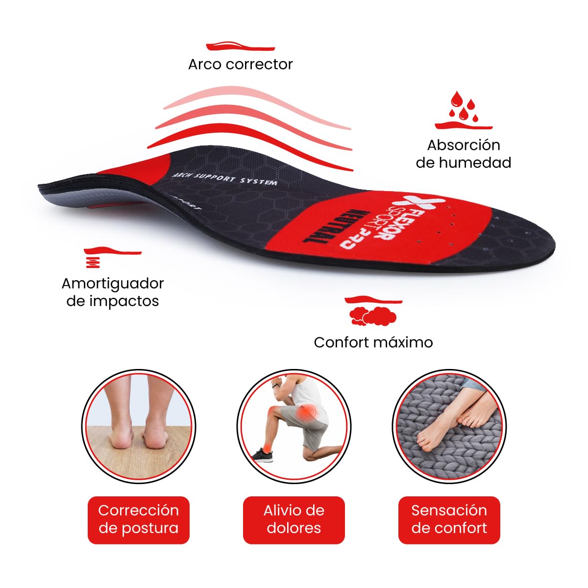 Flexor Plantillas Trail Running para Pie Neutro, Soporte de Arco Plantar, Amortiguador de Impacto, Talla 37