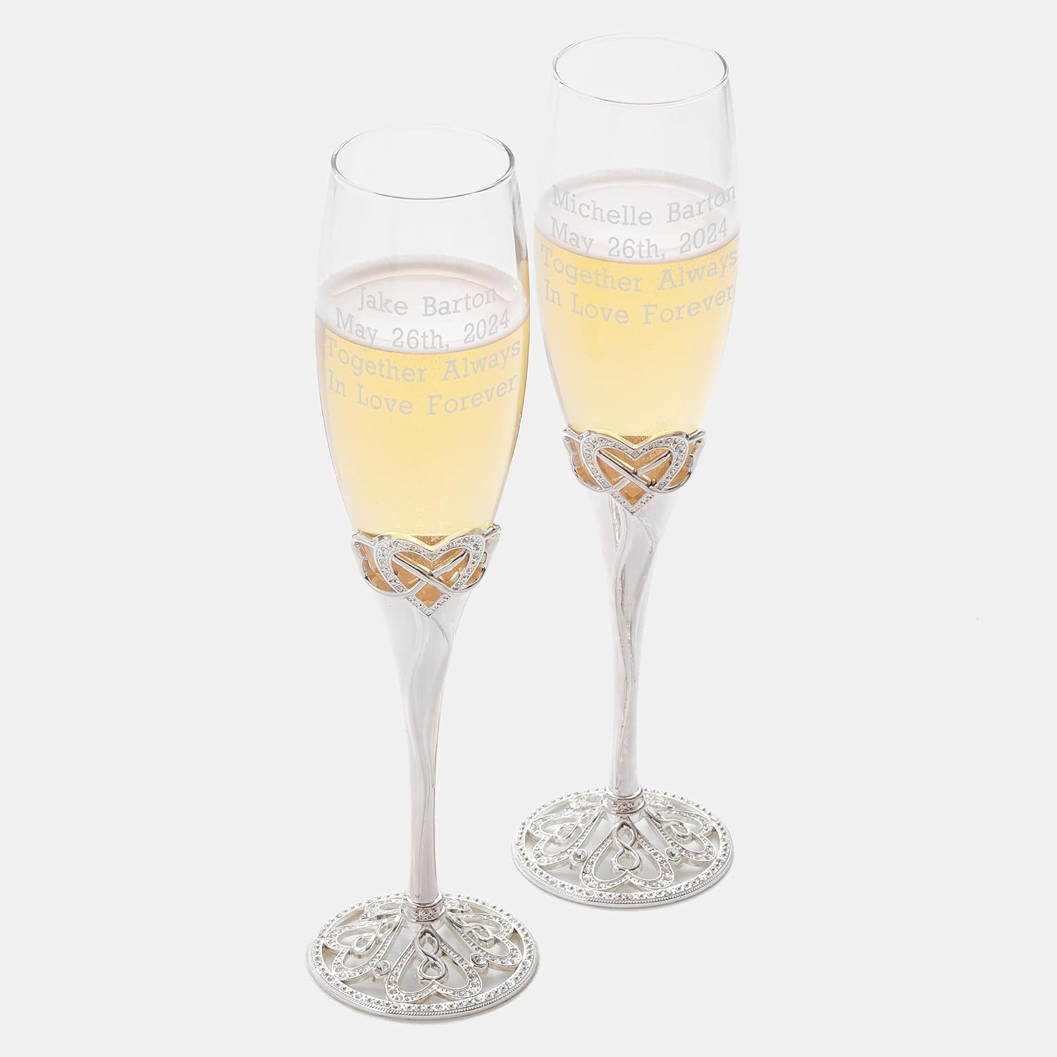 THINGS REMEMBERED Personalized Infinity Heart Engraved Wedding Champagne Glass Flutes, Set of 2(Free Customization)