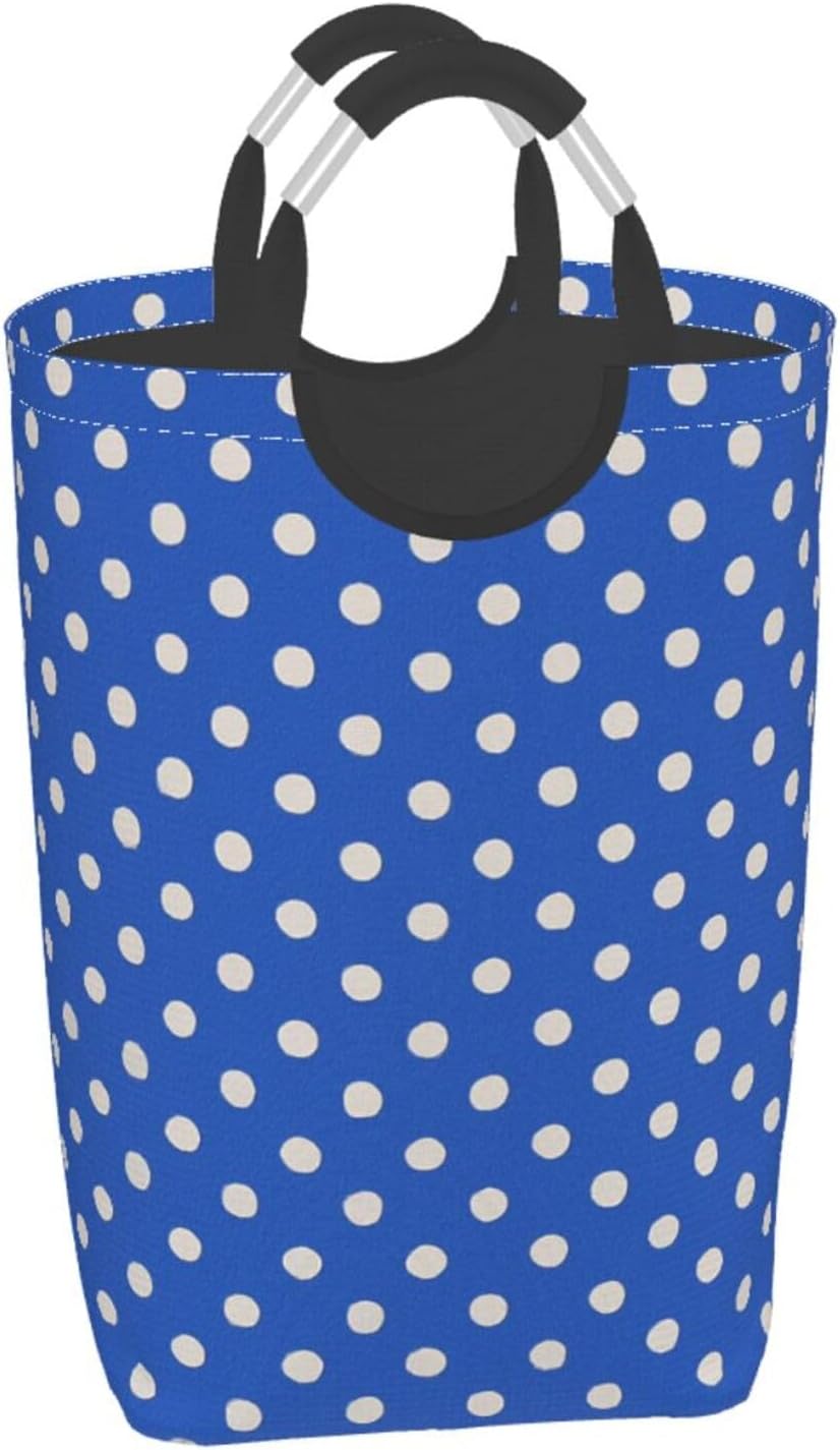 50l Laundry Basket Small Blue Polka Dot Waterproof Laundry Hamper Foldable Clothes Laundry Bag With Handles