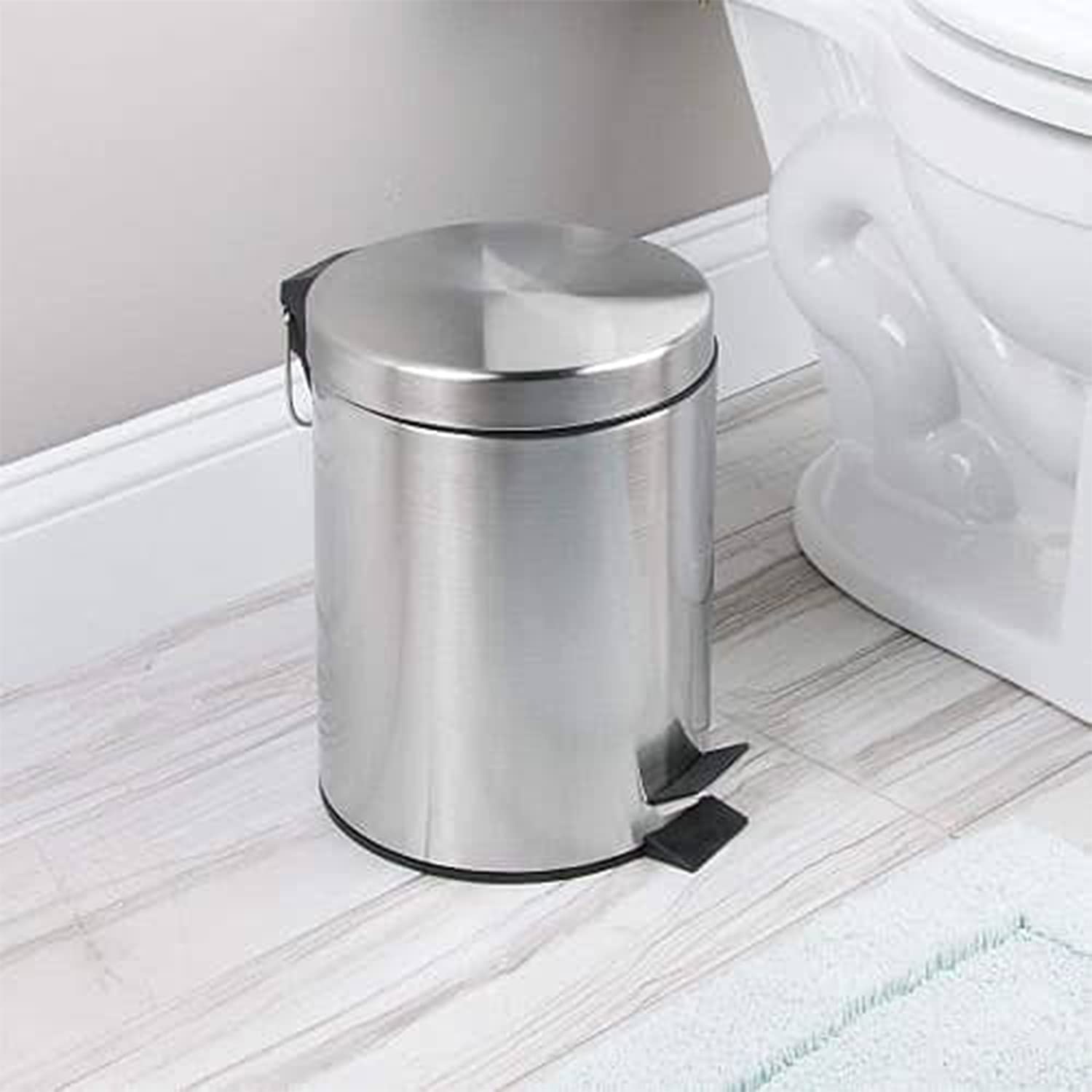GREATOYAR Cubo de Basura con Pedal de Metal y Acero Inoxidable - Reposapiés Antideslizante para Cocina, Baño, Oficina - 3 Litros, Plata