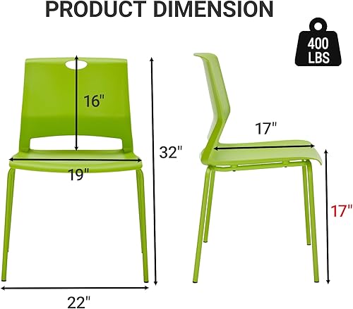 Vista 2 de Sidanli Sillas de oficina apilables, sillas verdes para invitados con cómodo asiento aerodinámico, sillas apilables sin ruedas para sala