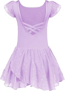 Arshiner Girls Shiny Ballet Leotard Ruffle Sleeve Dance Dress Criss Cross Straps Activewear