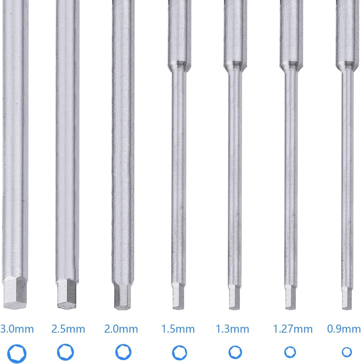 Hex Screwdriver Set - 7pcs Hex Allen Drive Kit 0.9mm 1.27mm 1.3mm 1.5mm 2.0mm 2.5mm 3.0mm Key Repair Tools for Traxxas Arrma Losi Redcat RC Cars Models FPV Drone Helicopter