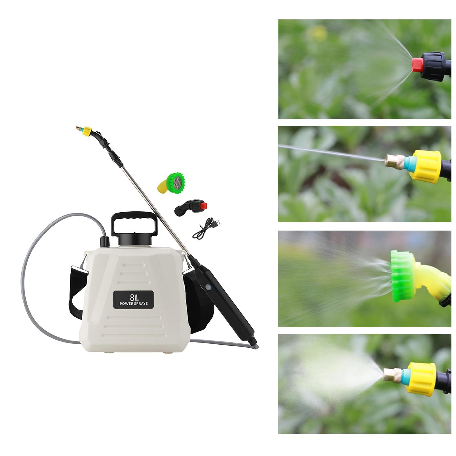 Pulvérisateur électrique avec Lance et Buse Télescopiques, Pulvérisateur d'eau de Jardin pour Maison, Jardinage, Nettoyage, 8L Blanc