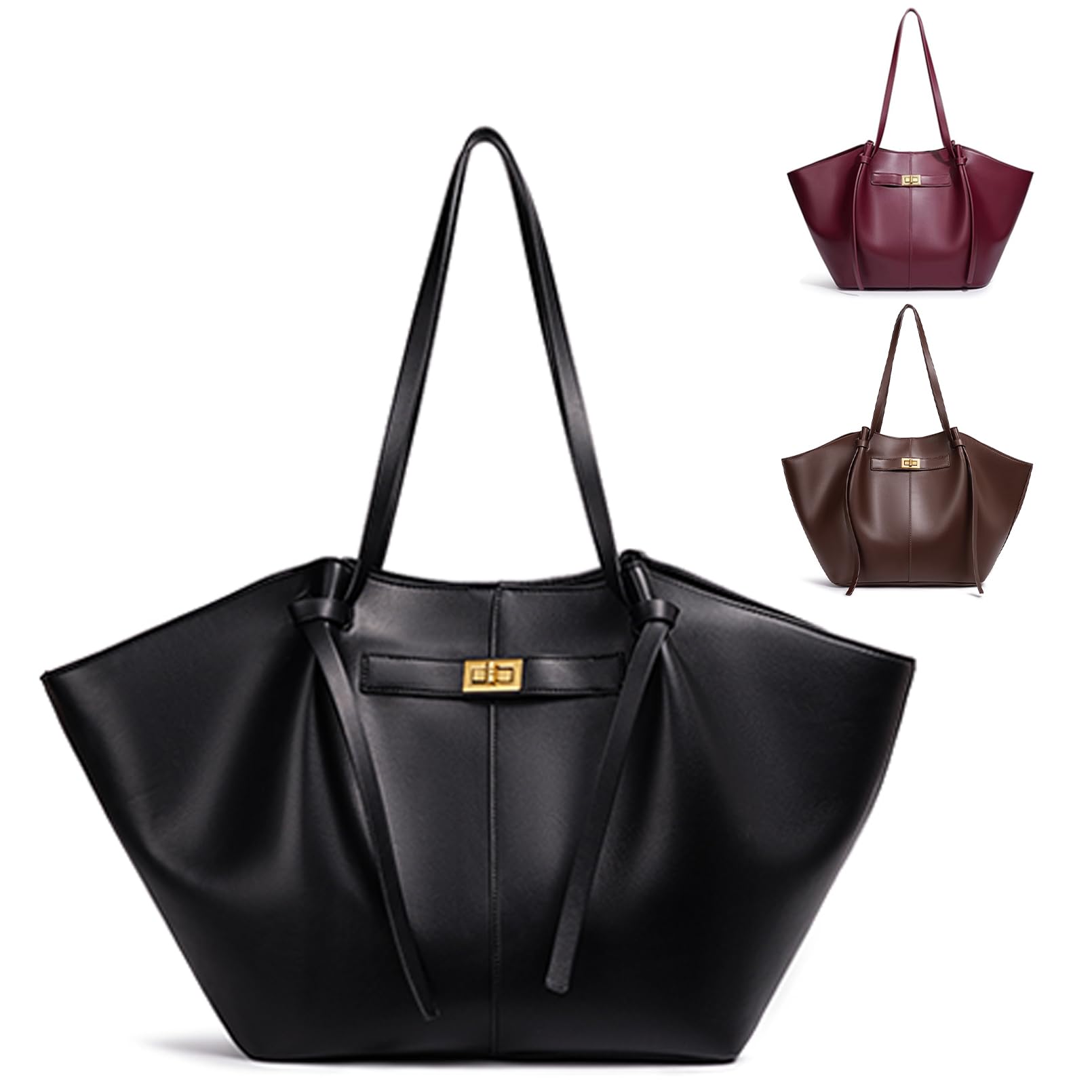 Bolso Tote de Cuero para Mujer, Bolso de Mano de Piel, Shopper Tasche Damen Groß, Bolsos de Hombro Amplio con Correa Desmontable, para Trabajo, Escuela, Compras, Viajes y Oficina