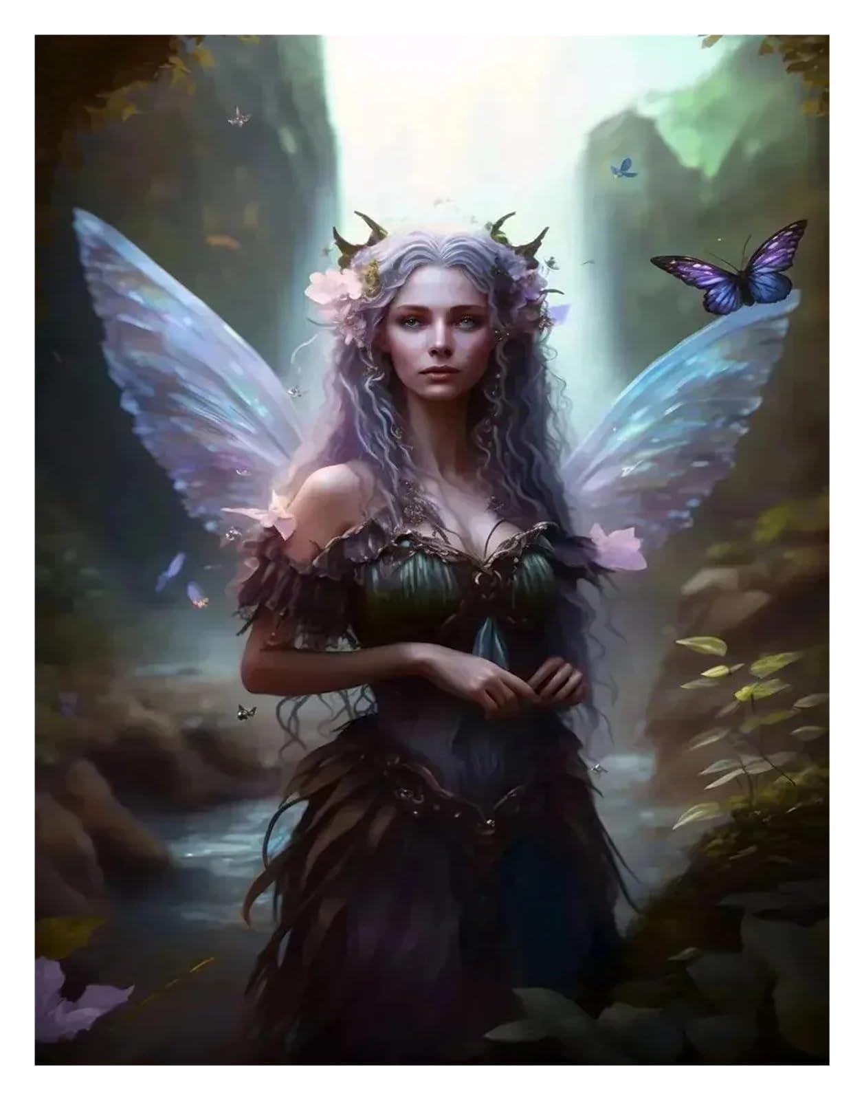 Tableau moderne affiche en toile elfe des bois portrait fée nature 20x30cm