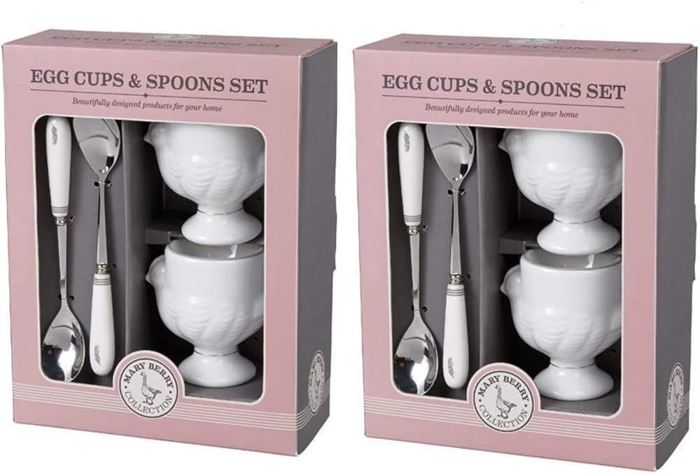 Mary Berry 2 Boxed Sets of Chicken Egg Cups & Spoons Bone China Egg Cups & Spoon Handles British Bake Off