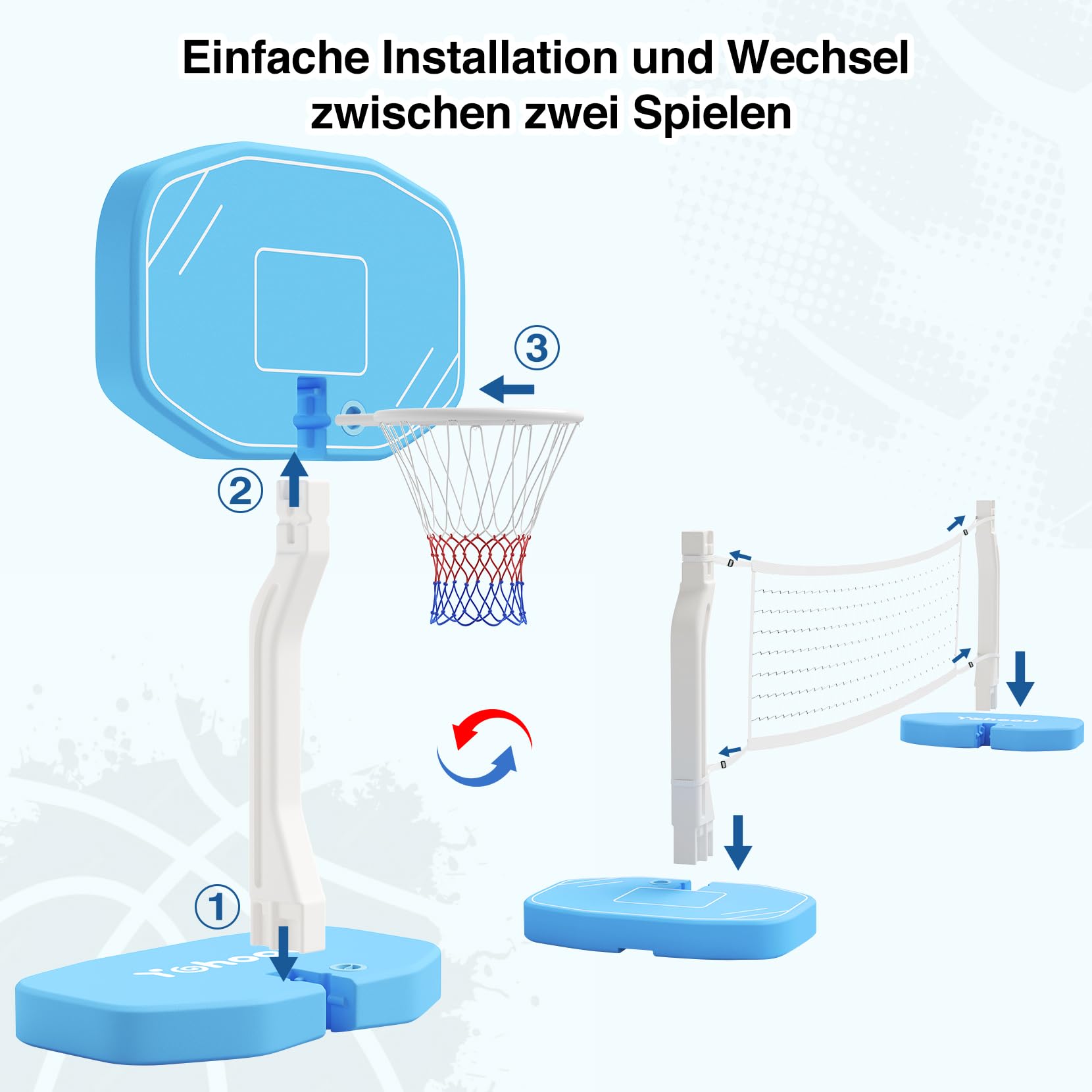 Yohood 2 in 1 Canestro da Basket in Piscina & rete da Pallavolo in Piscina per Bambini e adulti, Accessori per piscine giochi d'acqua, Giochi per feste in famiglia e in piscina
