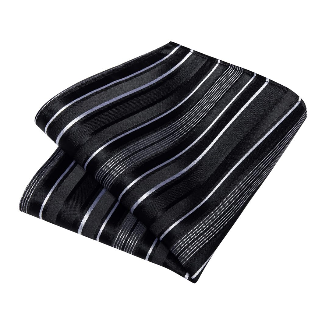 Wvapzxx Herren-Krawatten-Set, Seide, Polyester, Business-Party-Zubehör, Krawatte, Einstecktuch, Manschettenknöpfe, Schwarz / Weiß