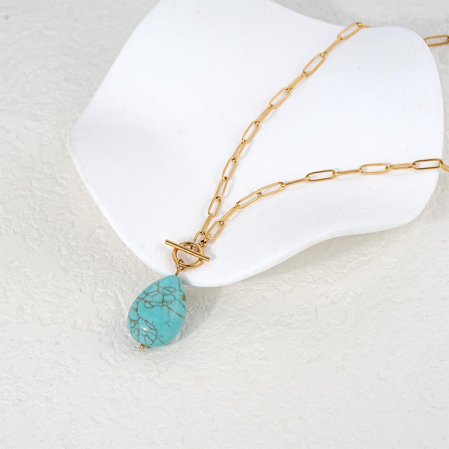 Natural Stone Paperclip Toggle Necklace Dainty Size Heart/Round Teardrop Gemstone Paper Clip Chain Necklace Birthstone Jewelry Gift for Women - Image 4