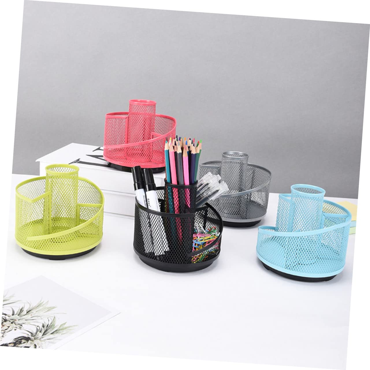 DOITOOL 4 Stück Drehbarer Metall Stiftehalter Schreibtisch Organizer Schwarz Multifunktional für Bürobedarf Kosmetikpinsel und Schreibutensilien Stabiles Design mit Glatter Oberfläche und