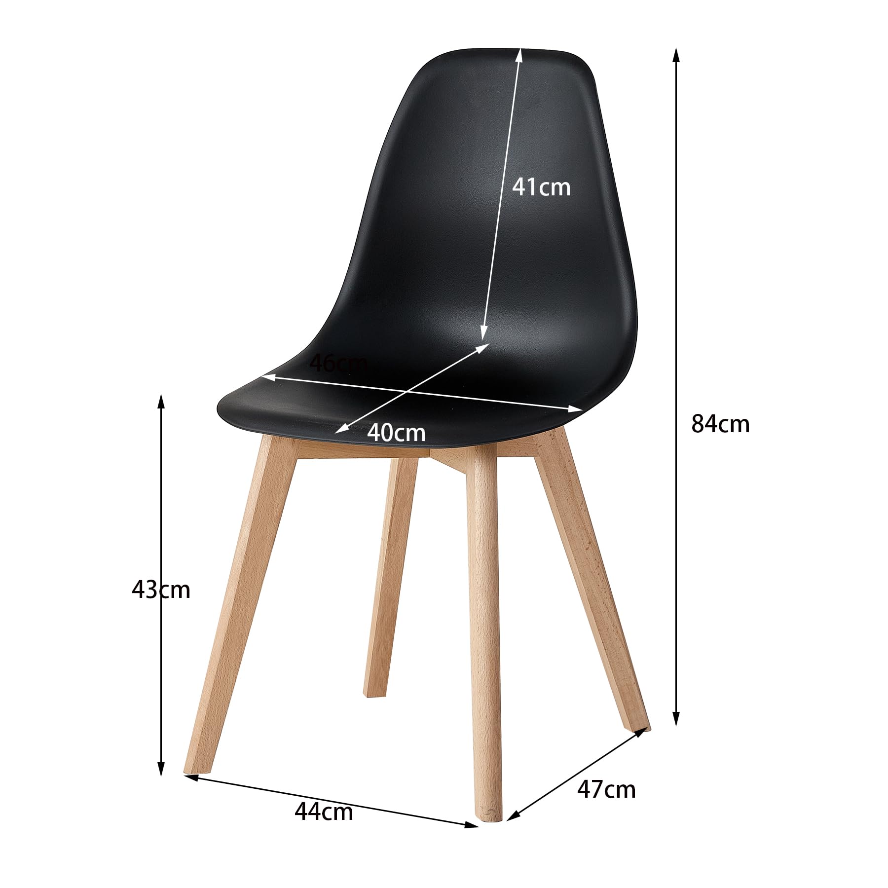 BenyLed Set di 4 Sedie da Pranzo Moderna Sedia Laterale con Sedile in PP e Gambe in Legno di Faggio ideale per Sala da Pranzo, Cucina, Soggiorno, Camera da Letto (Nero)