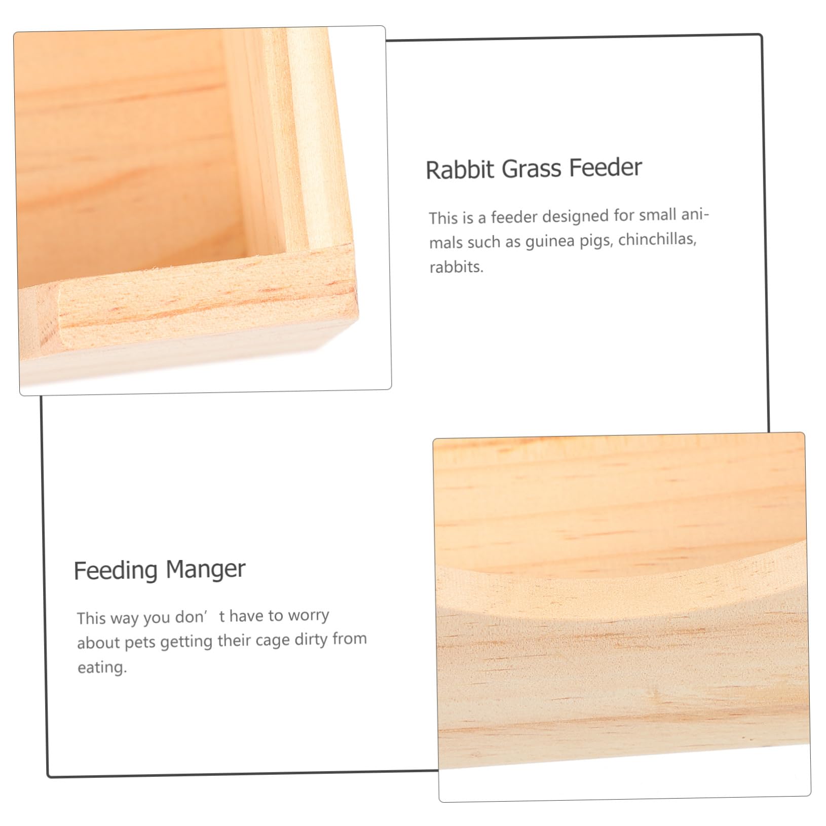 Outanaya Holz Futterstation für Kleintiere Feeder mit Gras Halterung Kaninchen Meerschweinchen Futterkorb Hygienisch und Platzsparend für Käfig und Stall