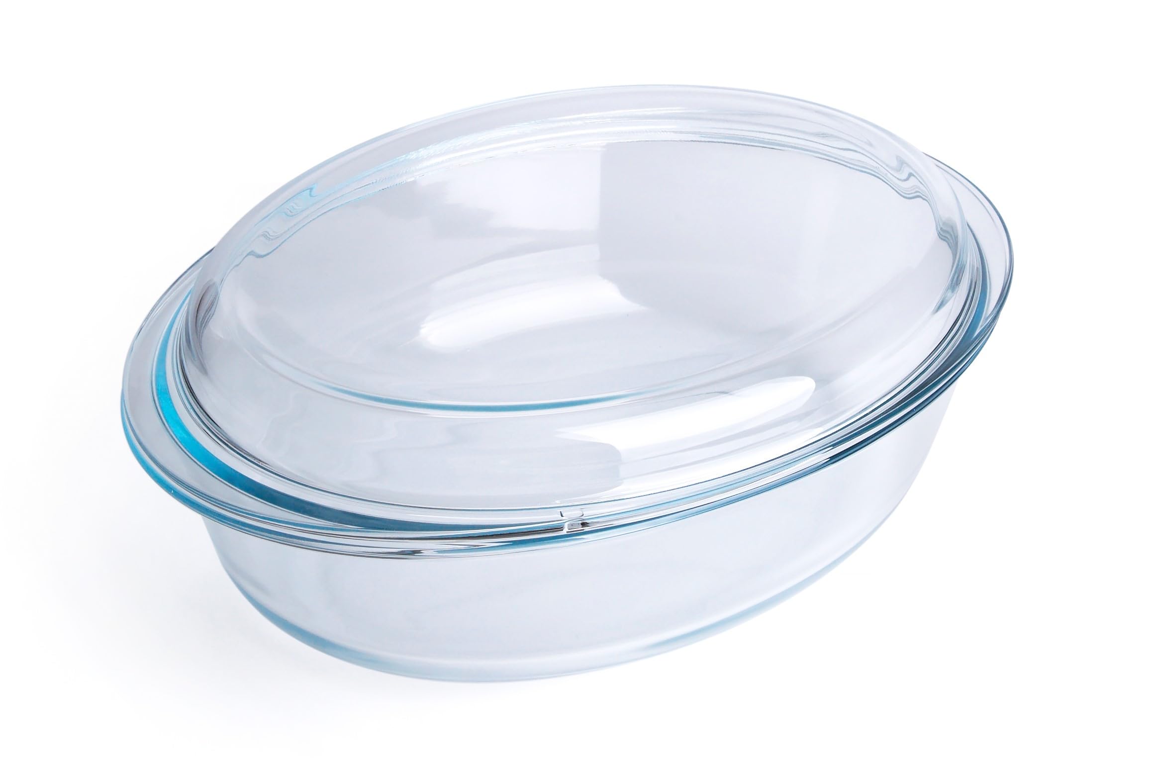 Ovale Auflaufform aus gehärtetem Glas, Auflaufform aus gehärtetem Glas mit Glasdeckel. Backofen, Gefrierschrank und spülmaschinenfest - 5 Liter