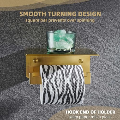 Image of Angle Simple Toilet Paper Holder with Shelf, Brushed Dark Gold