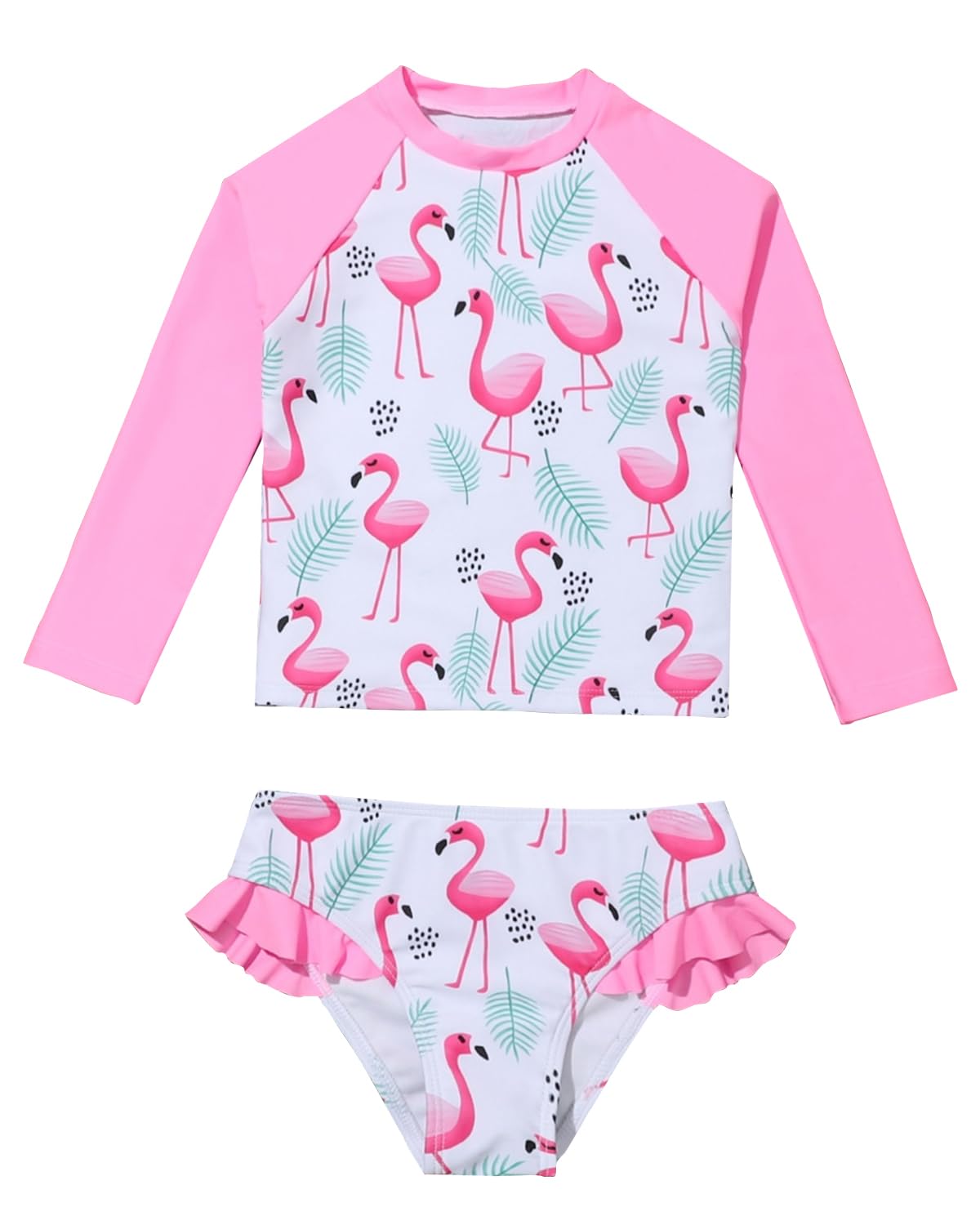 WYTbaby Traje de baño de dos piezas para niñas, traje de baño de manga larga con protector de erupción, conjunto de natación de verano para playa de 3 a 8 años