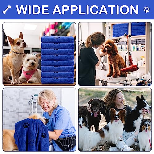 Image of 8 Pcs Dog Towel for Drying, 40 x 24 Inch, Dog Paw and Bone, Dark Blue