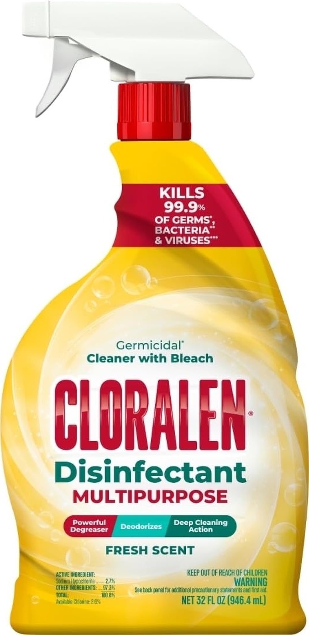All Purpose Cleaner with Bleach Spray - 32 fl oz - Fresh Scent | 3-in-1 Multipurpose Cleaner Spray - Deep Cleans, Eliminates Stains & Degreases