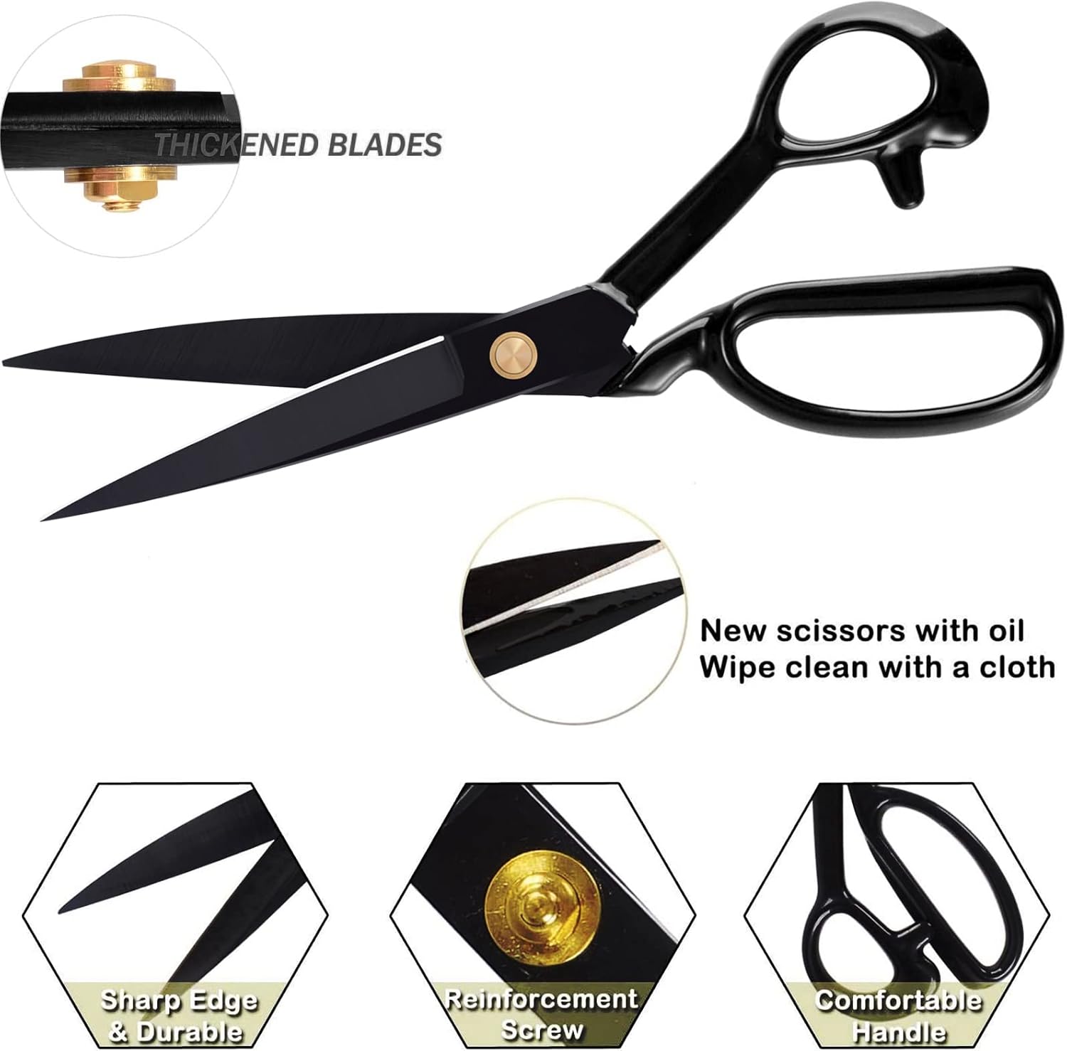 BIHRTC Fabric Scissors Professional 9 inch Heavy Duty Scissors