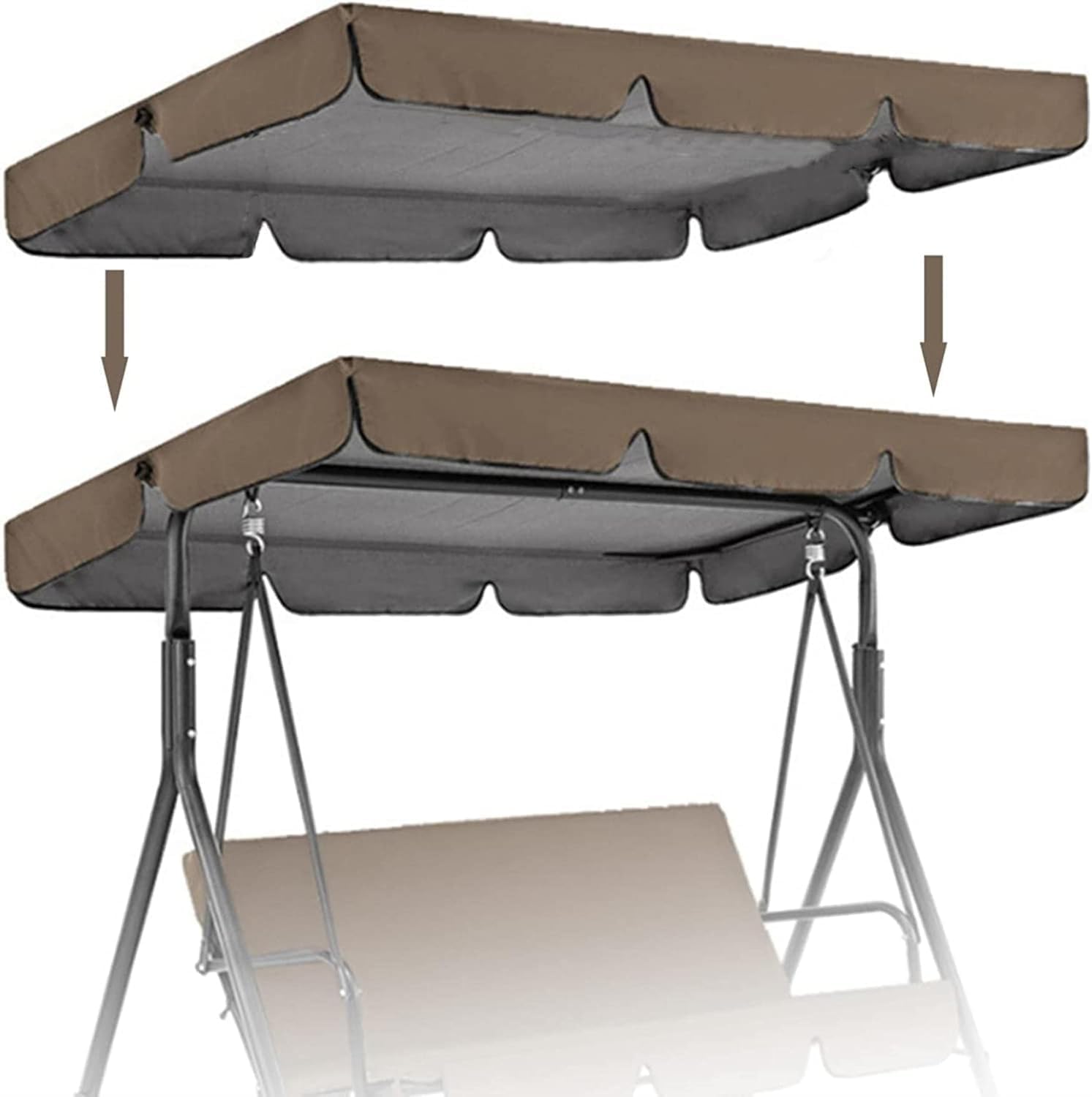 Top Rain Cover Replacement Top Cover 2-3 Swing Top Waterproof Outdoor Garden Hanging Bed Cover (excluding Swing) (77x49x6inch/195x125x15cm,Navy Blue) (Coffee,98x73x7inch/249x185x18cm)