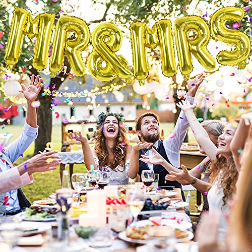 Image of TONIFUL Mr&Mrs Letter Balloons - 16inch Gold Wedding Foil Balloons for Bachelorette Party Anniversary Couple Sweetheart Party