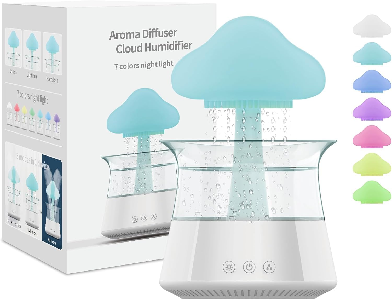 New Raindrop Humidifier,Rain Sounds for Sleeping,Snuggling Cloud,Mushroom Rain Lamp Humidifier with 7 Colors LED Changing Lamp,Desktop Fountain Water Drop Sound for Home Bedroom Office Plant(White)