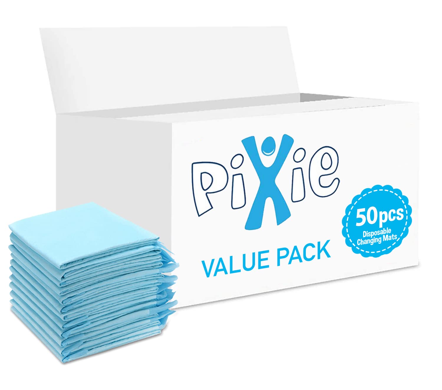 Pixie Disposable Changing Mat, Piece Of 50 Pouch-Blue, Baby Diaper Pad, Nappy Pet Training Pad