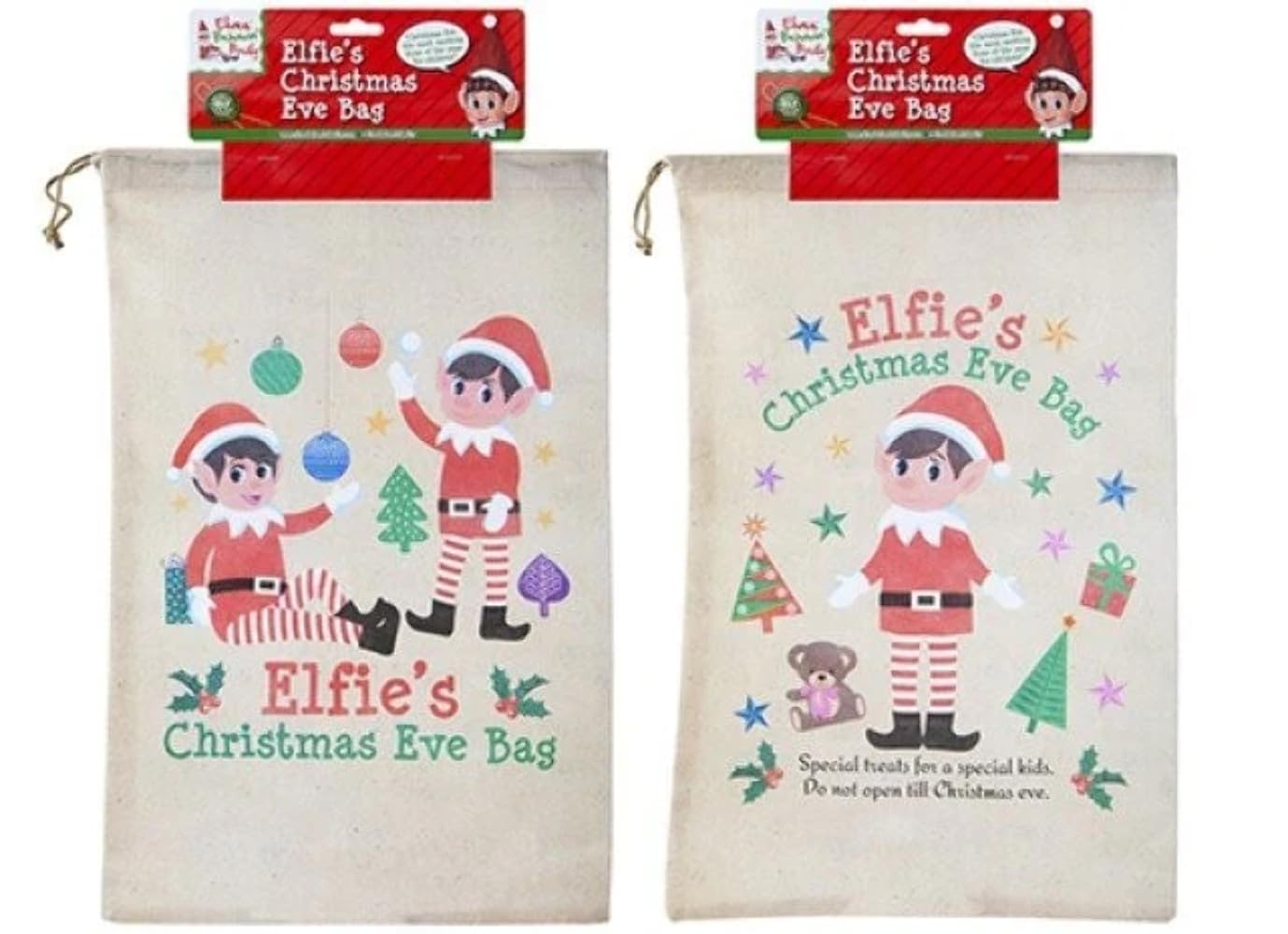 PMS Drawstring Elf Christmas Eve Bag Sack Stocking - 55cm x 36cm